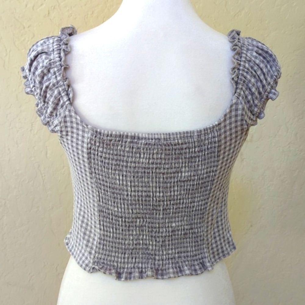 URBAN Romantics Gray White Gingham Cinched Milkmaid Crop Top Size Small - Picture 4 of 5